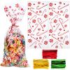 Boao 100 Pieces Cellophane Bags Cute Treat Bags Clear Goodies with 150 Pieces Twist Ties for Party Supplies (Christmas Style 11) view 1