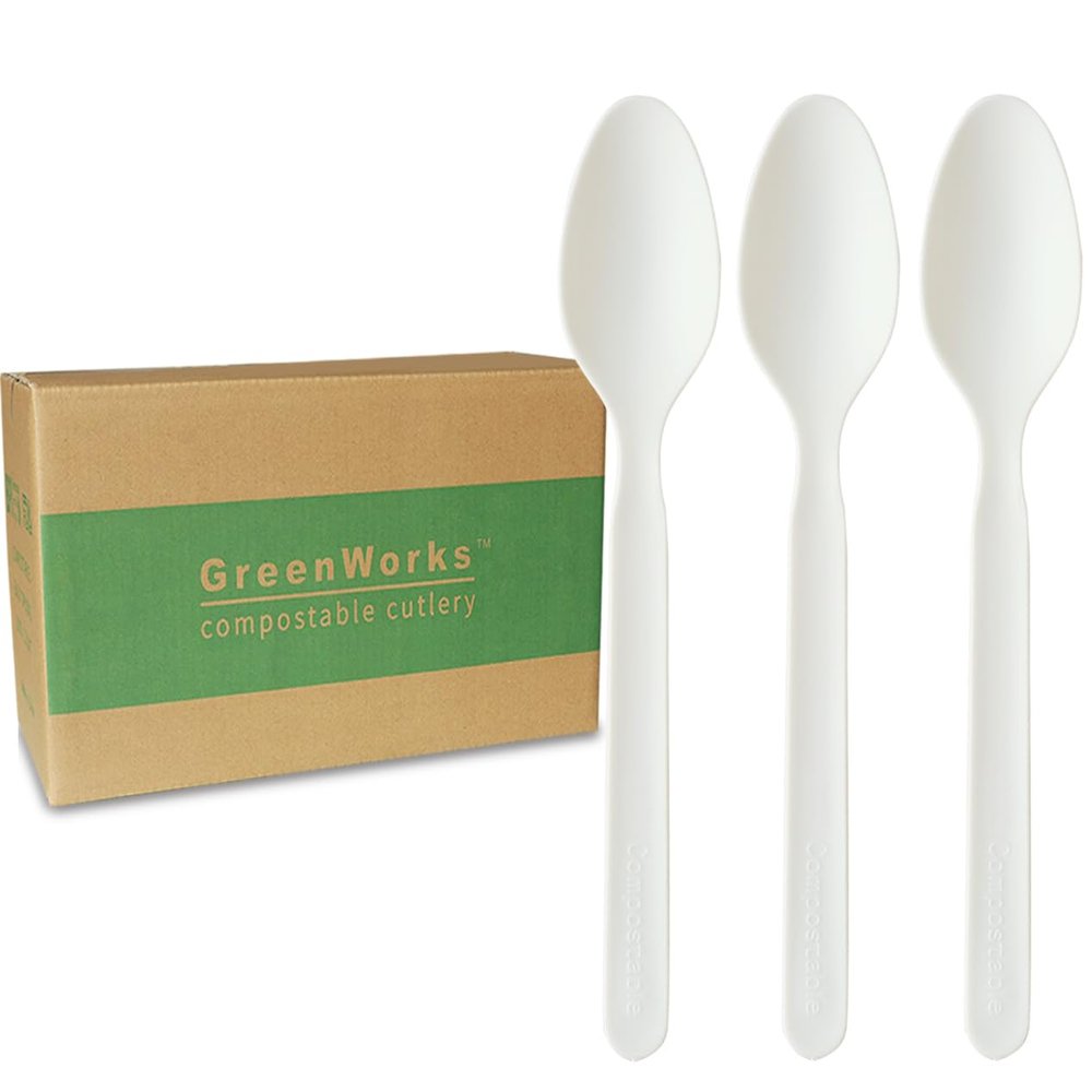 GreenWorks 1000 Heavy-duty Compostable Spoons,BPI Certified 7" Series Large Bulk Disposable Cutlery Spoon