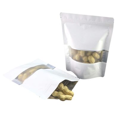 100 Metallic Colored with Clear Window Metallic Foil Stand-Up Resealable Food Storage Pouch (5oz, Matte White)