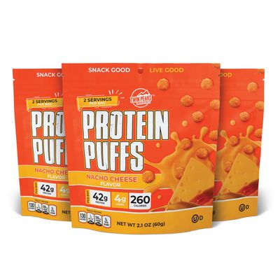 Twin Peaks Low Carb, Keto Friendly Protein Puffs, (Nacho Cheese), 2 Servings, 3 Pack (60g, 42g Protein, 4g Carbs)