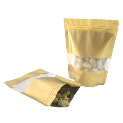 100 Metallic Colored with Clear Window Metallic Foil Stand-Up Resealable Food Storage Pouch (13oz, Matte Gold)