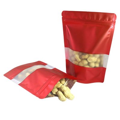 100 Metallic Colored with Clear Window Metallic Foil Stand-Up Resealable Food Storage Pouch (5oz, Matte Red)