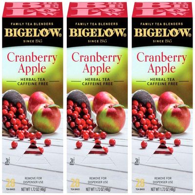 Bigelow Cranberry Apple Herbal Tea Bags 28-Count Box (Pack of 3) Cranberry Apple Hibiscus Flavored Herbal Tea Bags All Natural Non-GMO