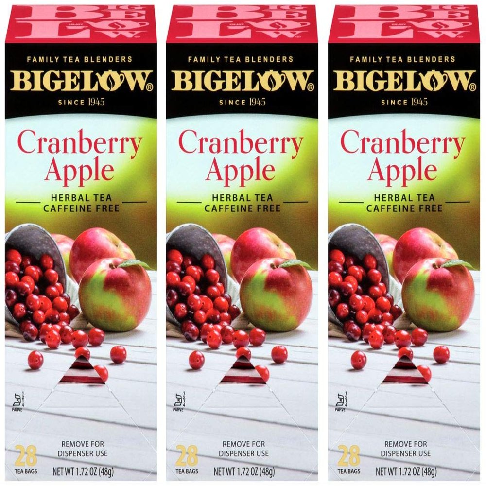 Bigelow Cranberry Apple Herbal Tea Bags 28-Count Box (Pack of 3) Cranberry Apple Hibiscus Flavored Herbal Tea Bags All Natural Non-GMO