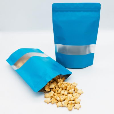 100 Metallic Colored with Clear Window Metallic Foil Stand-Up Resealable Food Storage Pouch (13oz, Matte Blue)