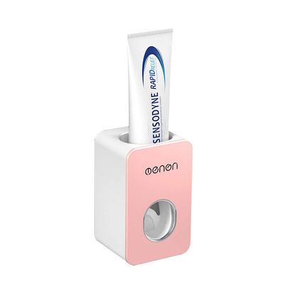 AnEssOil Automatic Toothpaste Set Wall Hanging Free Punch Toothpaste Toothbrush Rack Toothpaste Rack Lazy Squeeze Artifact (Pink)