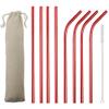 JASHII 2 Set Reusable Portable Metal Straws Stainless Steel Eco-friendly Drinking Straw with Travel Cloth Bag (4 Bent 4 Straight 2 Brush),Red view 1