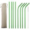 JASHII 2 Set Reusable Portable Metal Straws Stainless Steel Eco-friendly Drinking Straw with Travel Cloth Bag (4 Bent 4 Straight 2 Brush),Green view 1