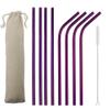 JASHII 2 Set Reusable Portable Metal Straws Stainless Steel Eco-friendly Drinking Straw with Travel Cloth Bag (4 Bent 4 Straight 2 Brush),Purple view 1