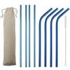 JASHII 2 Set Reusable Portable Metal Straws Stainless Steel Eco-friendly Drinking Straw with Travel Cloth Bag (4 Bent 4 Straight 2 Brush),Blue view 1