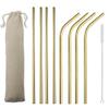 JASHII 2 Set Reusable Portable Metal Straws Stainless Steel Eco-friendly Drinking Straw with Travel Cloth Bag (4 Bent 4 Straight 2 Brush),Gold view 1