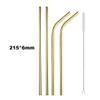 JASHII 2 Set Reusable Portable Metal Straws Stainless Steel Eco-friendly Drinking Straw with Travel Cloth Bag (4 Bent 4 Straight 2 Brush),Gold view 2