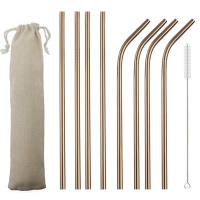 JASHII 2 Set Reusable Portable Metal Straws Stainless Steel Eco-friendly Drinking Straw with Travel Cloth Bag (4 Bent 4 Straight 2 Brush),Rose