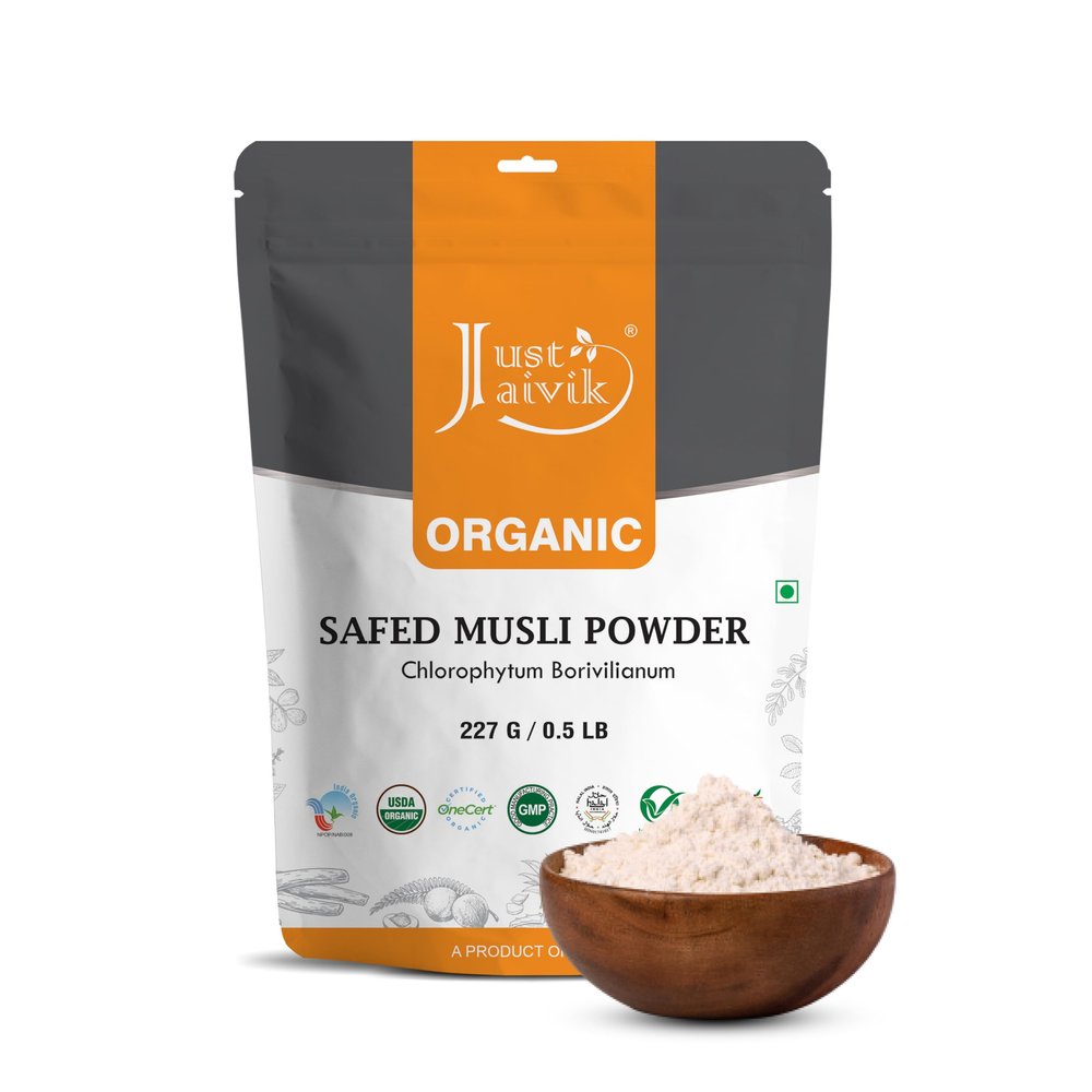 100% Organic Safed Musli Powder - Chlorphytum Borivillianum 227 GMS / 1/2 LB Pound / 08 Oz - Processed in FDA Registered Facility (A 100% Natural Health Supplement)