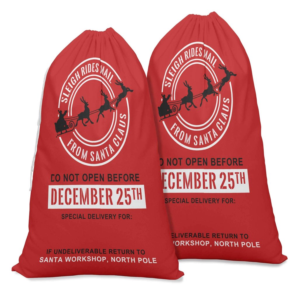 Printtoo Pack of 2 Drawstring Special Delivery Extra Large Size Christmas Sack Re-Usable Xmas Present Storage 27x20 Inch