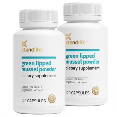 Xtendlife Green Lipped Mussel Powder - 2400mg Supplement with Omega-3 Fatty acids from New Zealand for Joint Health, 120 Capsules (2 Pack)