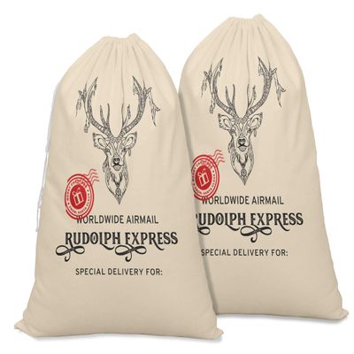 Printtoo Pack of 2 Drawstring Special Delivery Extra Large Size Christmas Sack Re-Usable Xmas Present Storage 27x20 Inch