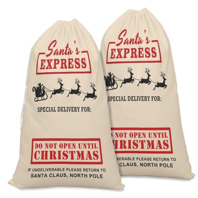 Printtoo Large Drawstring Canvas Bag Christmas Sack Bags Santa Gift Sack Custom Party Favor 2 Pcs 27x20 Inch