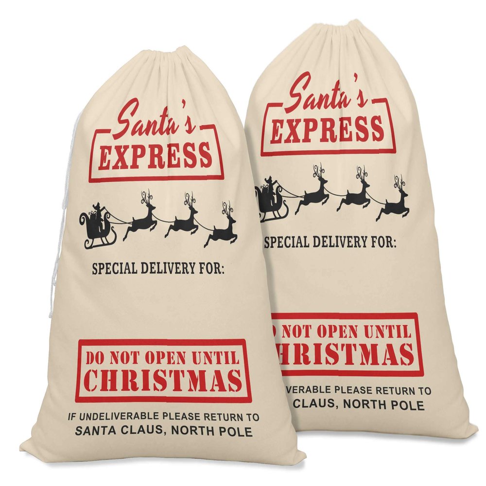 Printtoo Large Drawstring Canvas Bag Christmas Sack Bags Santa Gift Sack Custom Party Favor 2 Pcs 27x20 Inch