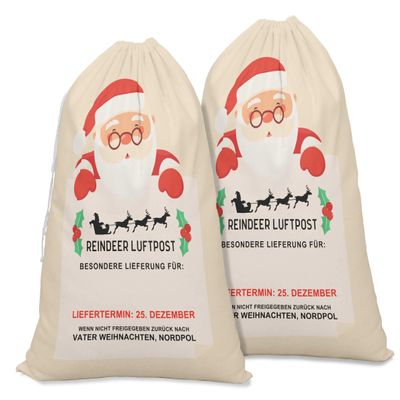 Printtoo Pack of 2 Pcs Xmas Presents Storage Bags Large Santa Gift Sack with Drawstring Christmas Party Favor 27x20 Inch