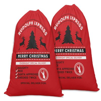 Printtoo Pack of 2 Pcs Xmas Presents Storage Bags Large Santa Gift Sack with Drawstring Christmas Party Favor 27x20 Inch