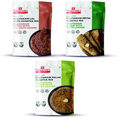 Tanawade's Smart Food Paratha Combo, Instant Aloo Paratha, Methi Paratha, Palak Paratha Mix, Ready to Cook, Home Food with Hand Picked Flavours, Pack of 3 (one of Each)