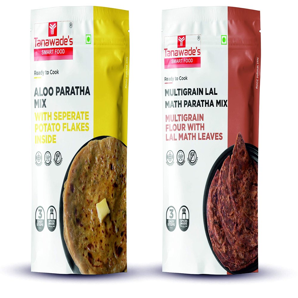 Tanawade's Smart Food Paratha Combo, Instant Aloo Paratha, Lal Math Paratha Mix, Ready to Cook, Home Food with Hand Picked Flavours, Pack of 2 (one of Each)