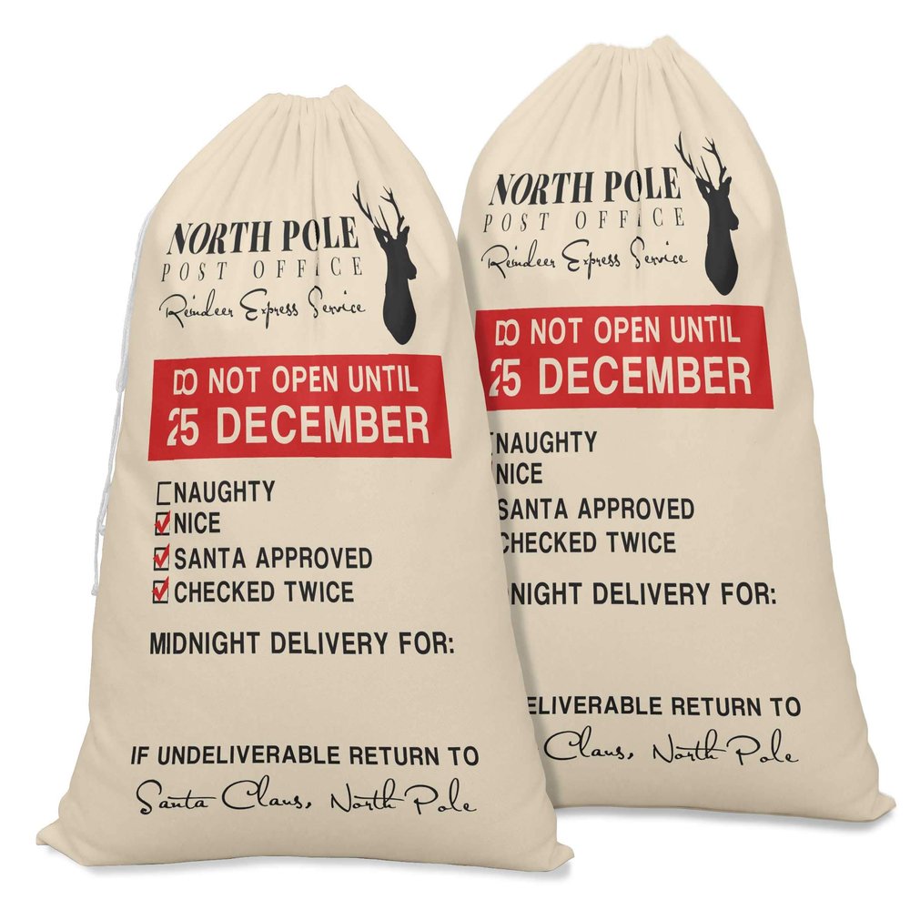 Printtoo Pack Of 2 Pcs Xmas Presents Storage Bags Large Santa Gift Sack With Drawstring Christmas Party Favor 27x20 Inch