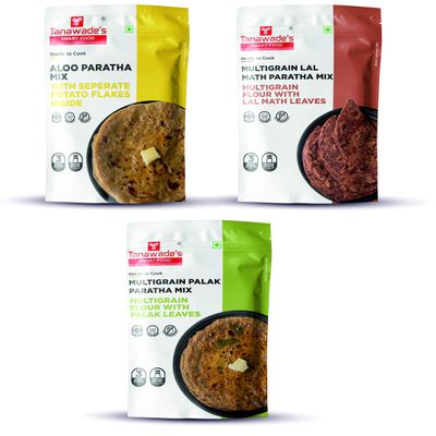 Tanawade's Smart Food Paratha Combo, Instant Aloo Paratha, Lal Math Paratha, Palak Paratha Mix, Ready to Cook, Home Food with Hand Picked Flavours, Pack of 3 (one of Each)