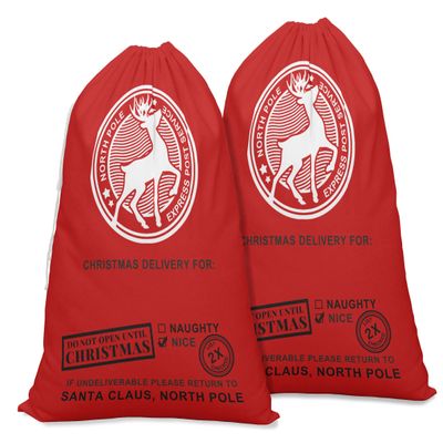 Printtoo Large Drawstring Canvas Bag Christmas Sack Bags Santa Gift Sack Custom Party Favor 2 Pcs 27x20 Inch