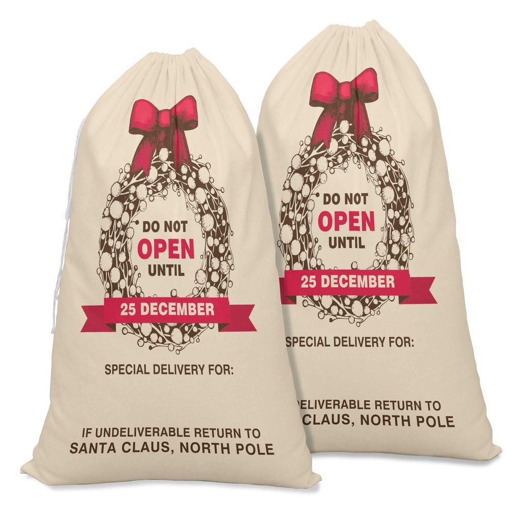 Printtoo Pack of 2 Drawstring Special Delivery Extra Large Size Christmas Sack Re-Usable Xmas Present Storage 27x20 Inch