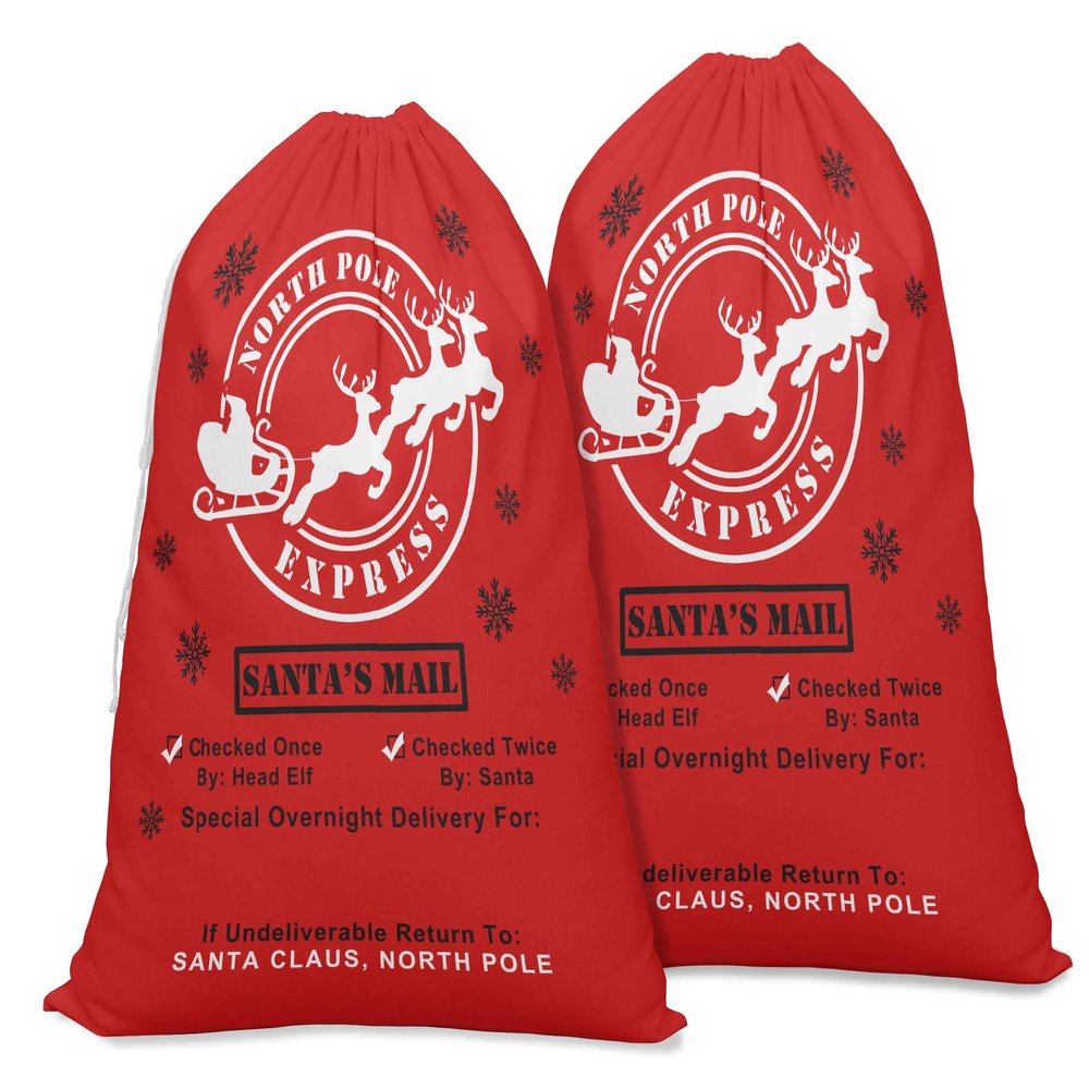 Printtoo Pack of 2 Drawstring Special Delivery Extra Large Size Christmas Sack Re-Usable Xmas Present Storage 27x20 Inch