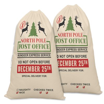 Printtoo Pack of 2 Pcs Xmas Presents Storage Bags Large Santa Gift Sack with Drawstring Christmas Party Favor 27x20 Inch