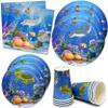 Gift Boutique 122 Pcs Ocean Sea Life Party Supplies Disposable Tableware Set Paper Plates Cup Napkins for Underwater World Creatures Turtle Dolphin Fish Serves 24 view 1