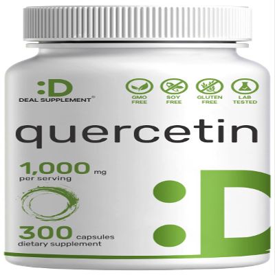 Quercetin 1,000mg Per Serving, 300 Capsules Healthy Immune Support Supplements, High Bioavailable Flavonoids, Natural Antioxidant Non-GMO, Soy Free, No Gluten