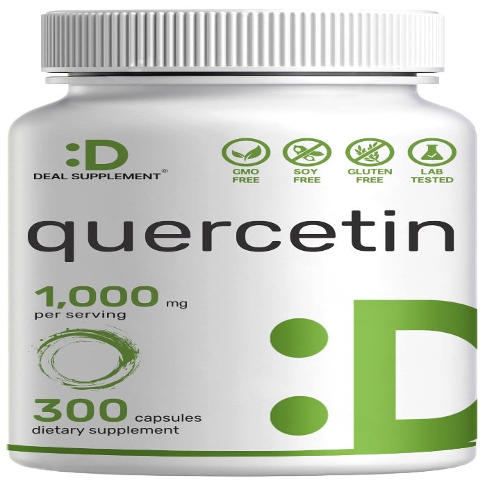 Quercetin 1,000mg Per Serving, 300 Capsules Healthy Immune Support Supplements, High Bioavailable Flavonoids, Natural Antioxidant Non-GMO, Soy Free, No Gluten