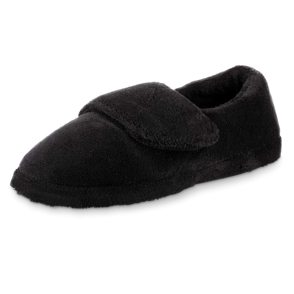 Acorn Men's Adjustable Wrap Slippers, Warm and Cozy Therapeutic Support for Arthritis, Swollen feet, or Diabetic Footwear, Black, 12-13
