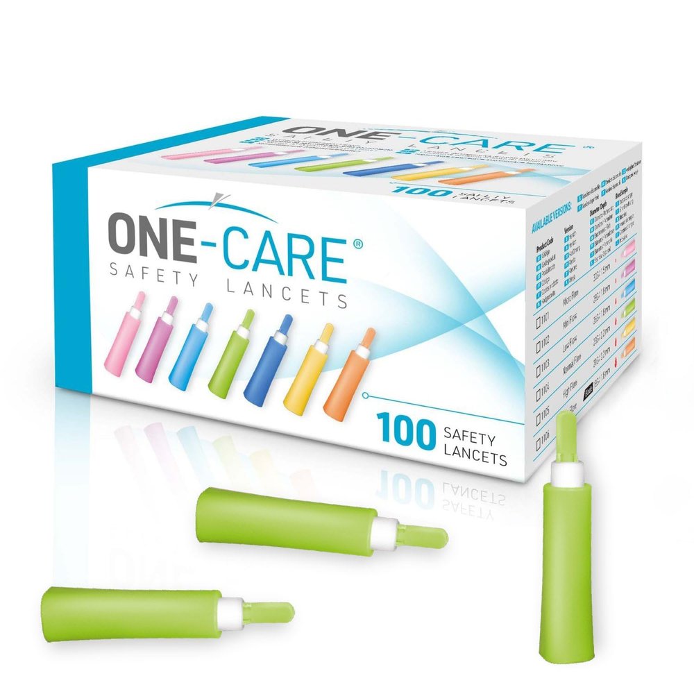 ONE-Care Safety Lancets,Push Button Activation, Gentle, Pre-Loaded, 3-Steps Only, Diabetes Testing, Sterile, Finger Self Prick Device, Glucose Monitor, Single Use (23G x 2.2mm)