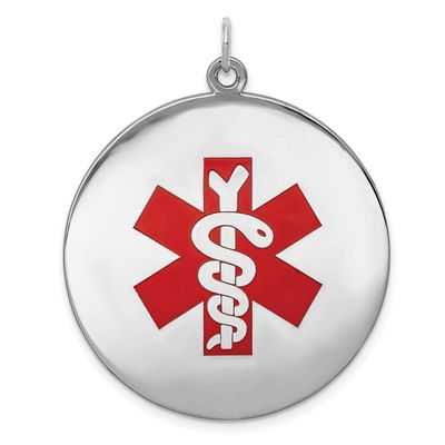 Sterling Silver Red Enamel Medical Alert Pendant, Star of Life ID Tag