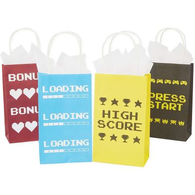 BLUE PANDA Arcade Paper Bags - 9" x 5.3" x 3.15", Kraft Paper, Pack of 24, Red/Yellow/Blue/Black - Birthday Goodie Bags for Kid Party Favor