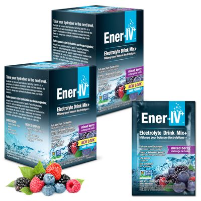 Ener-IV Electrolyte Drink Mix - Electrolytes Powder Packets, Hydration Powder Drink, Hydrate Liquid Mix, Low Sugar Rehydration for Women & Men - Mixed Berry, 24 Count