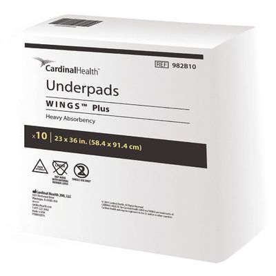 Wings Underpad 23 X 36 Inch Disposable Fluff/Polymer Heavy Absorbency, 982B10 - Pack of 10