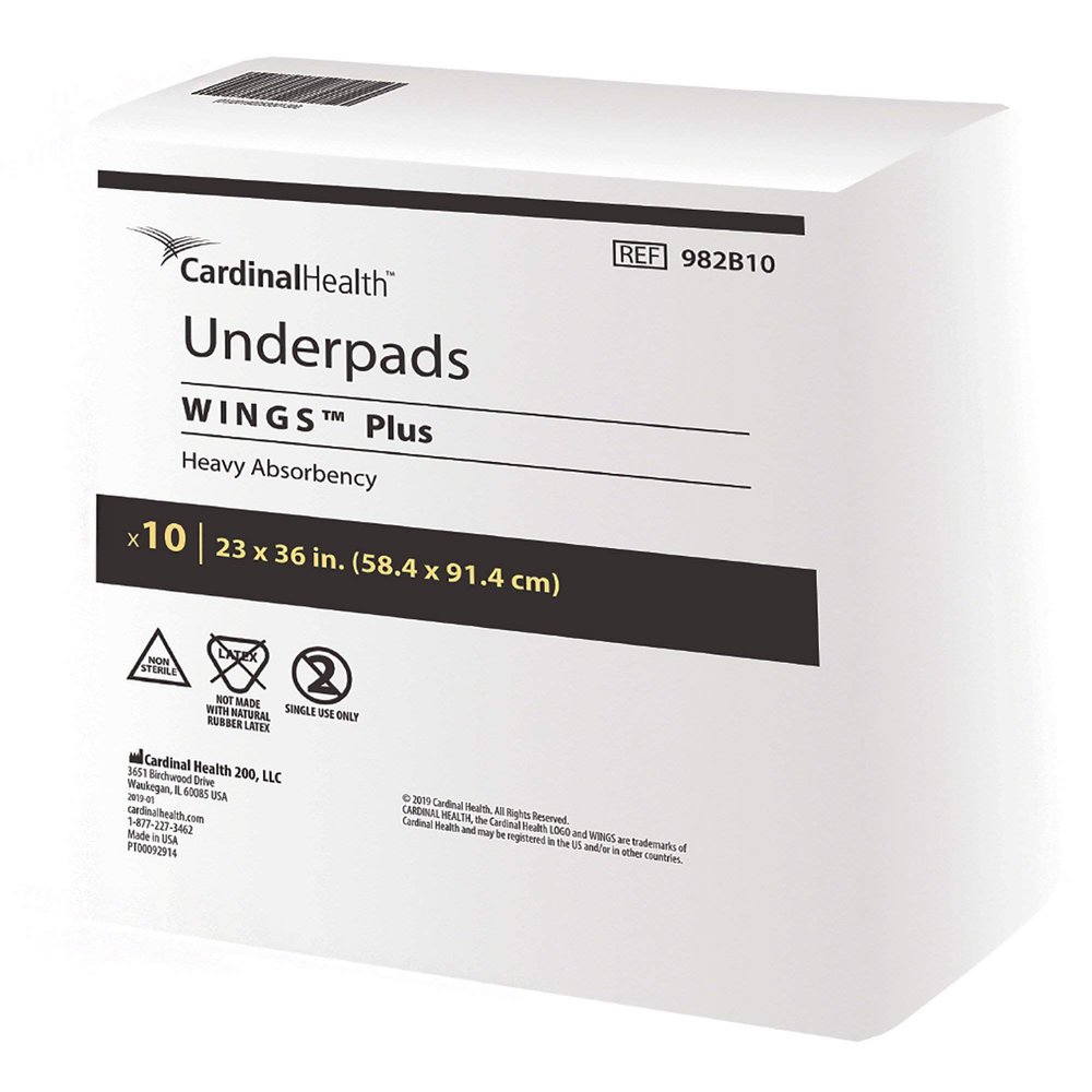 Wings Underpad 23 X 36 Inch Disposable Fluff/Polymer Heavy Absorbency, 982B10 - Pack of 10