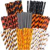 Cooraby 200 Pieces Halloween Paper Straws Pumpkin Bat Spider Web Pattern Straws Black Orange Biodegradable Paper Drinking Straws for Halloween Party Favors, 8 Styles