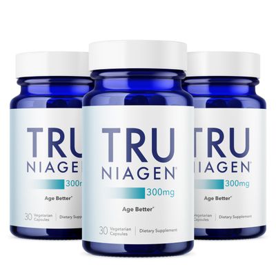 TRU NIAGEN Patented NAD Supplement for Brain Function, Anti Aging & Cell Regeneration, 300mg Niagen, 30 Servings | Supports Cellular Energy, Muscle | Nicotinamide Riboside (NR) Take 1 Daily | 3 Bottle