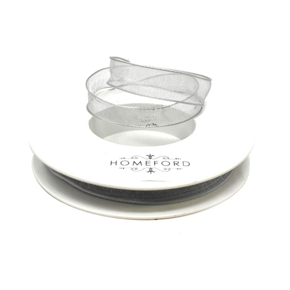 Homeford Sheer Organza Curling Wired Ribbon, 5/8-Inch, 27-Yard (Silver)