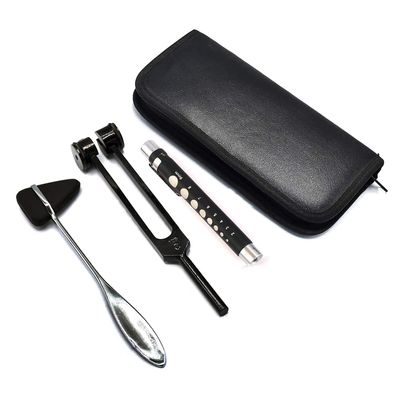 Laja Imports New School Starter Pack Kit Tuning Fork C 128 Black, Reflex Hammer Black Head, Pen Light Pupil Gauge Black, Carrying Case for Educational Use