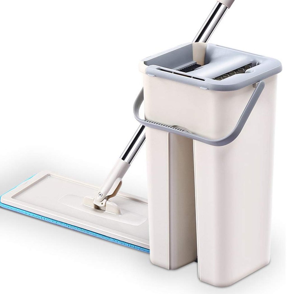 Mop and Bucket Kit, Lazy Hand-Free Flat Mop Bucket, 360 Rotating Microfiber Mop Floor Scrubber Multi-Function Household Mopping Artifact,A