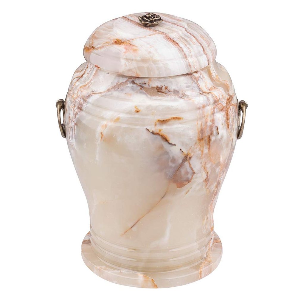 Gregspol Ltd Stone Casket Natural Onyx Cremation Ashes Memorial Funeral Urn for Adult (Rose on The top)