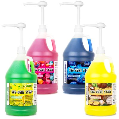 Mix & Match Sno-Cone Syrup with Pumps Loads Of Flavors (Four Gallons)